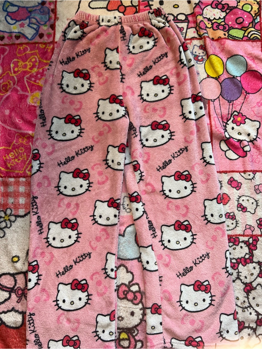 Hello Kitty Pink Fleece Pajama Bottoms with Bow Motif